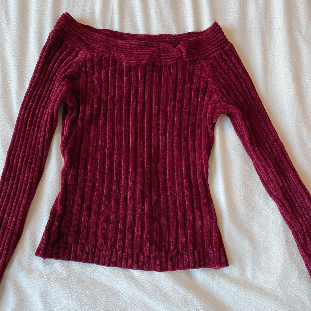 Red maroon chenille vintage y2k ultra soft sweater long sleeve